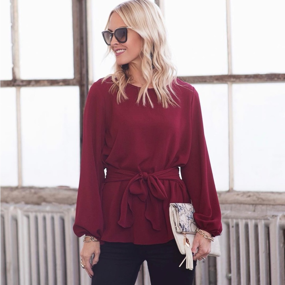 Elegant Red Women's Top with Bow Detail